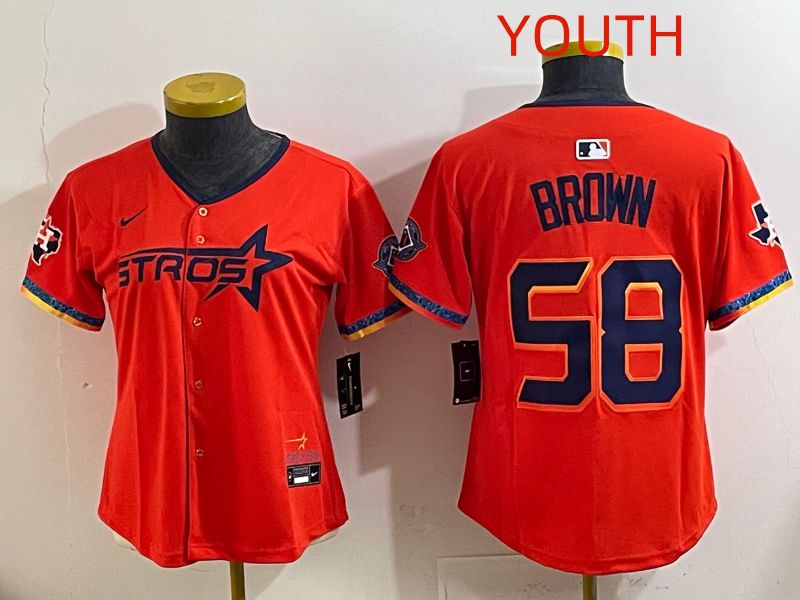 Youth Houston Astros #58 Brown Orange Fourth generation Joint Name 2025 Nike MLB Jersey style 1
